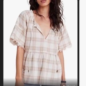 Anthropology Pilcro NWT Peplum Cotton/Linen Raw Hem Short Sleeve Top. Sz. S